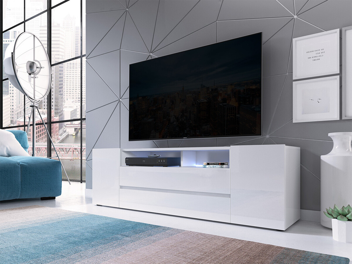 Mobile porta TV Ager (Bianco + Bianco lucido)