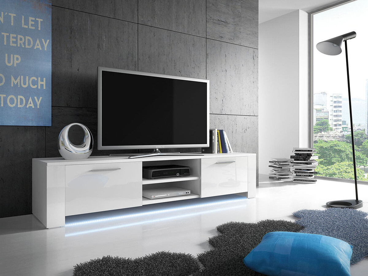 Mobile porta TV Uva II (Bianco + Bianco lucido)