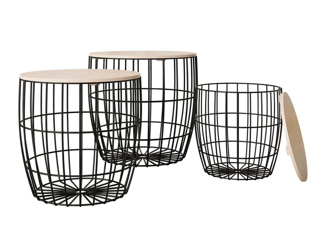 Set tavolini Aedifis (Nero + Luminoso legno)