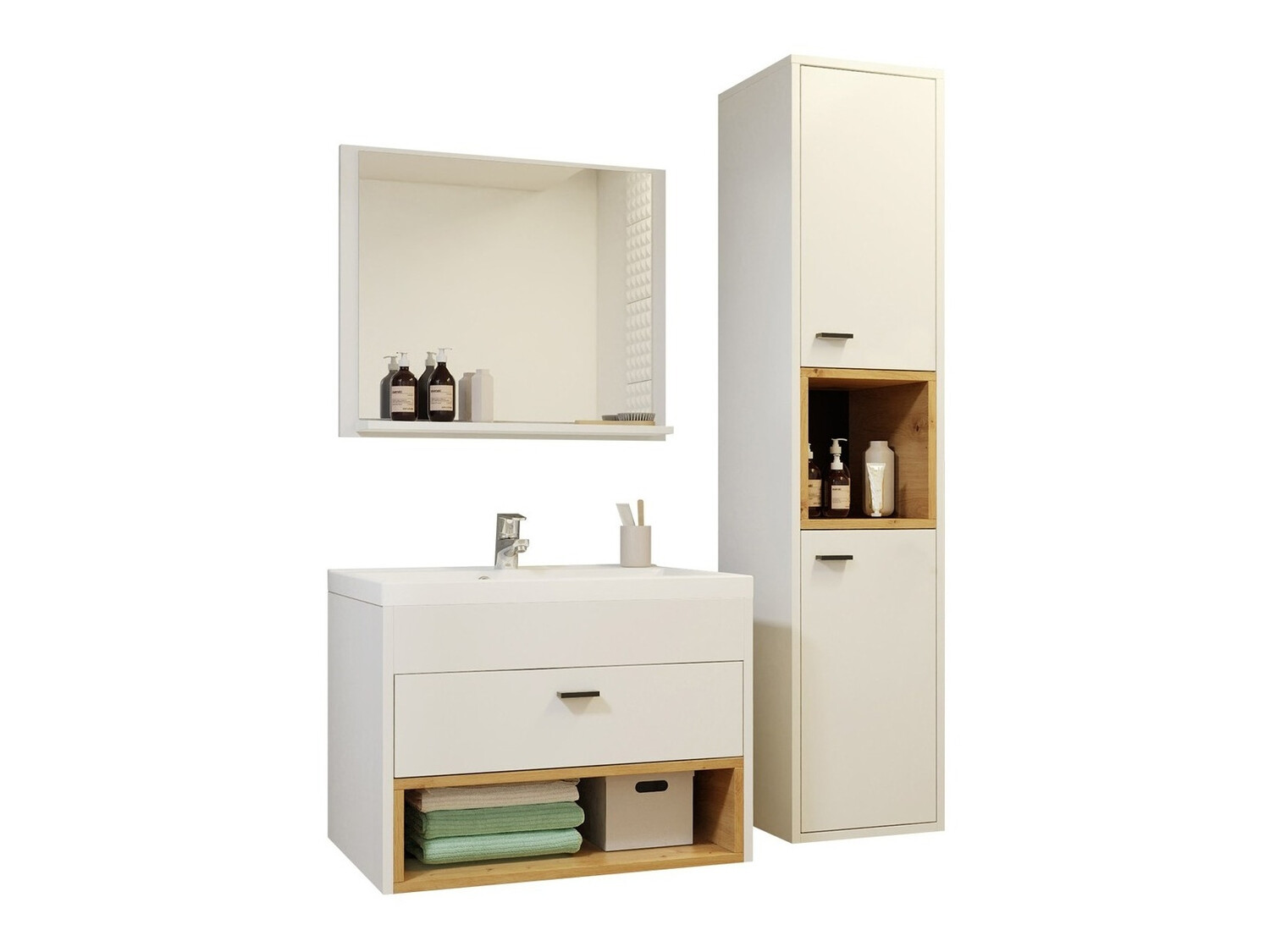 Set bagno Velum I (Bianco + Rovere Artisan)