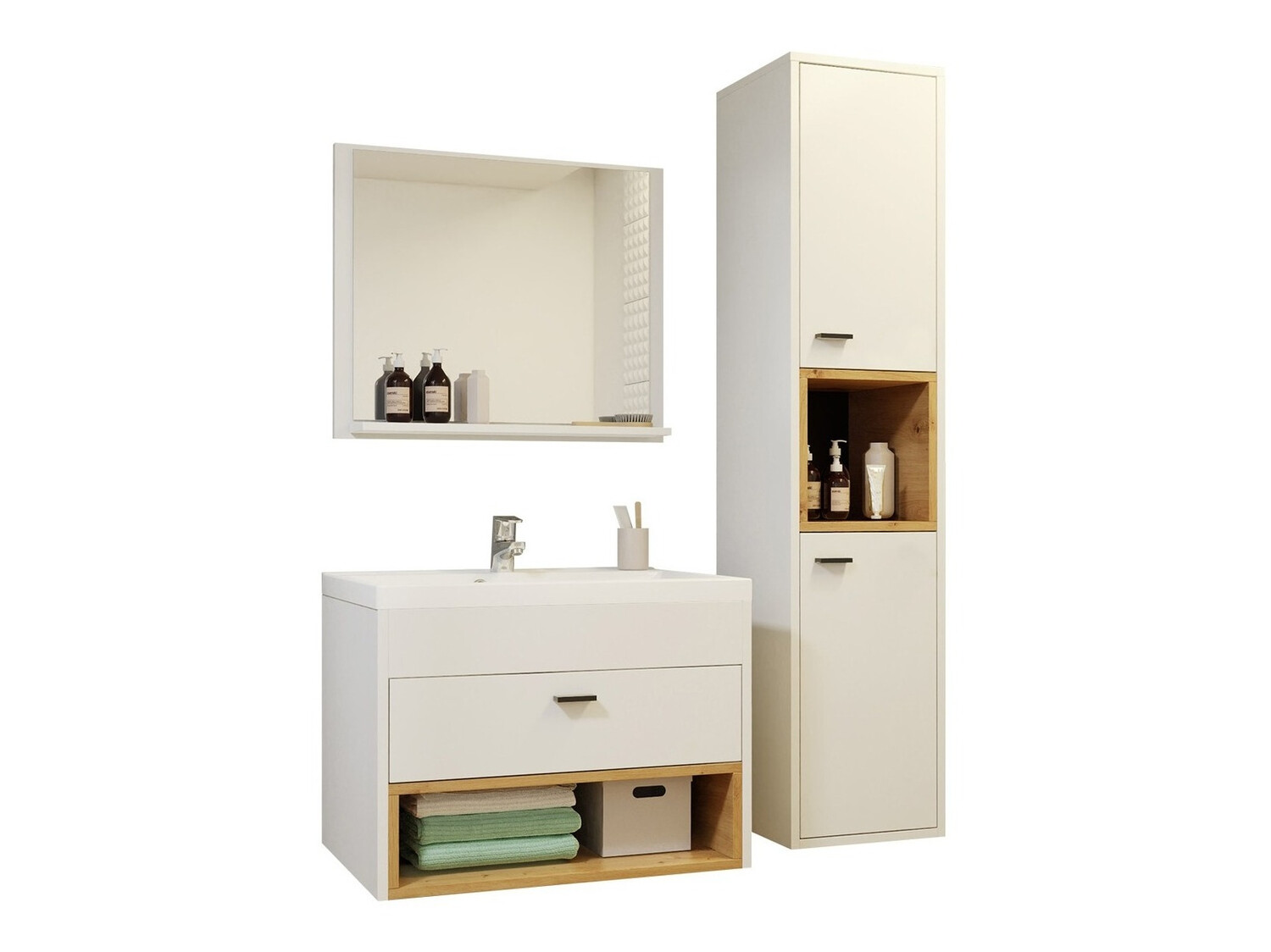 Set bagno Velum I (Bianco + Rovere Artisan)