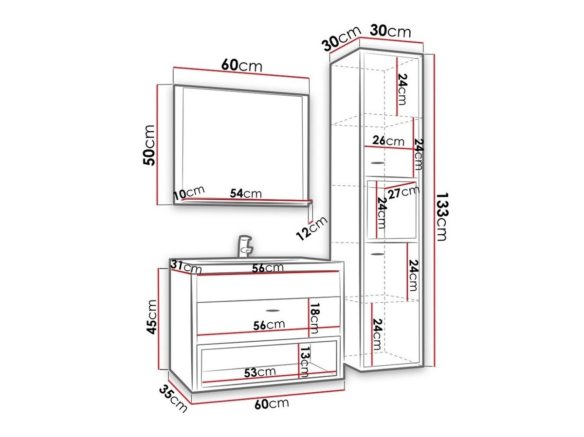 Set bagno Velum I (Bianco + Rovere Artisan)