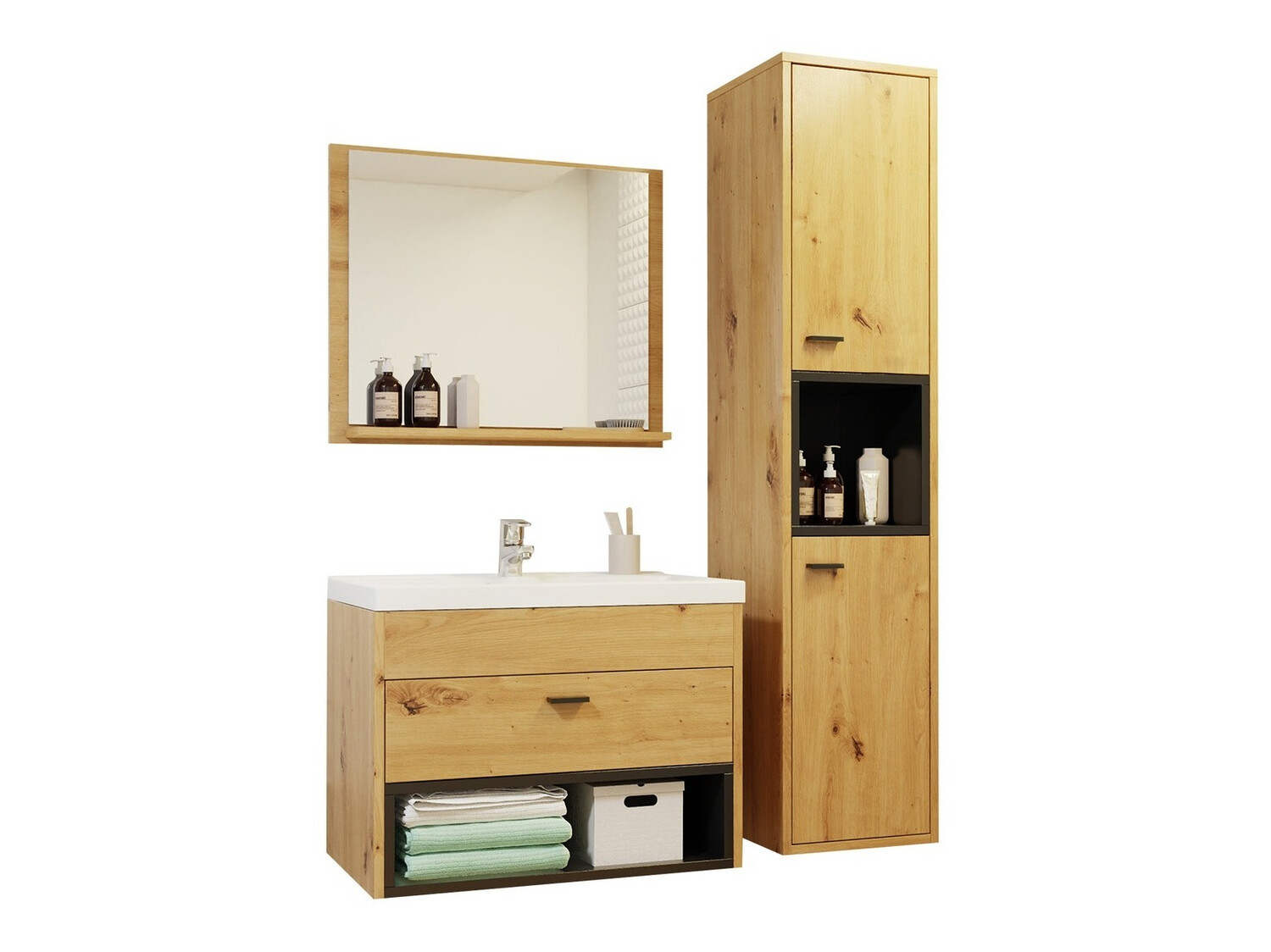 Set bagno Velum I (Rovere Artisan + Nero)