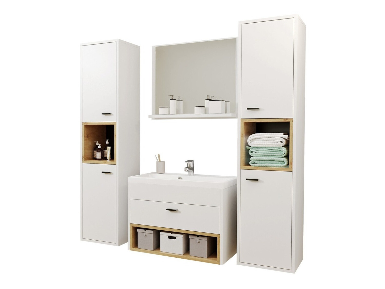 Set bagno Velum II (Bianco + Rovere Artisan)
