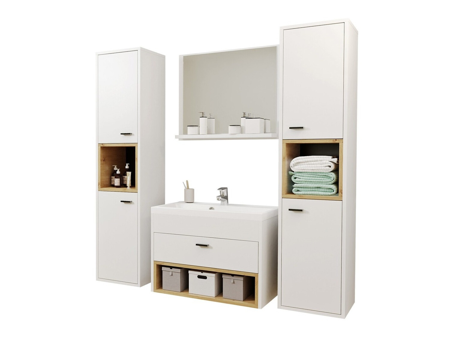 Set bagno Velum II (Bianco + Rovere Artisan)