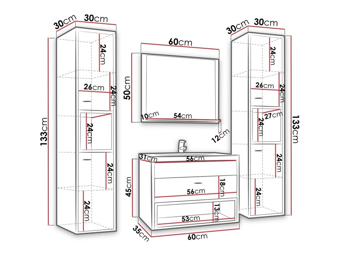 Set bagno Velum II (Bianco + Rovere Artisan)
