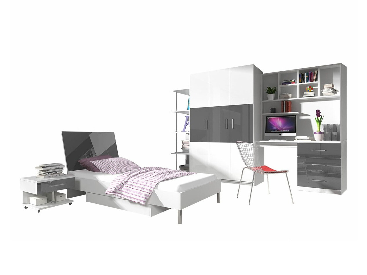 Set Camerette per bambini Campus (Bianco lucido + Grigio lucido)