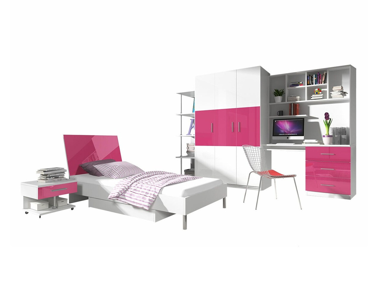 Set Camerette per bambini Campus (Bianco lucido + Rosa lucido)