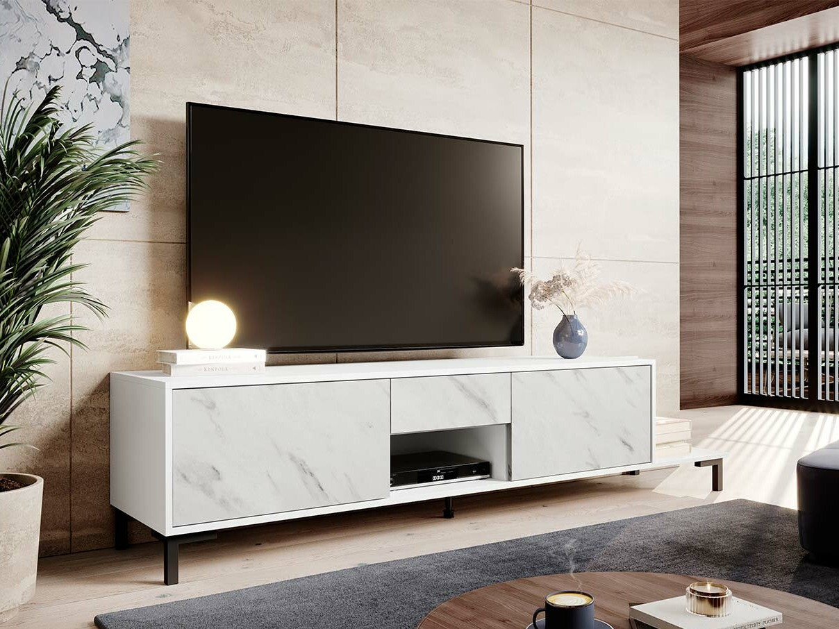 Mobile porta TV Charlotte 157 (Bianco + Marmo bianco)