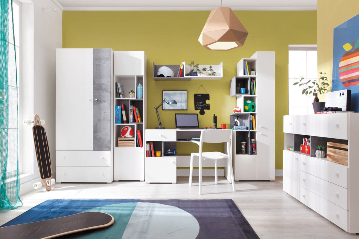 Scaffale Omaha J103 (Bianco + Calcestruzzo)