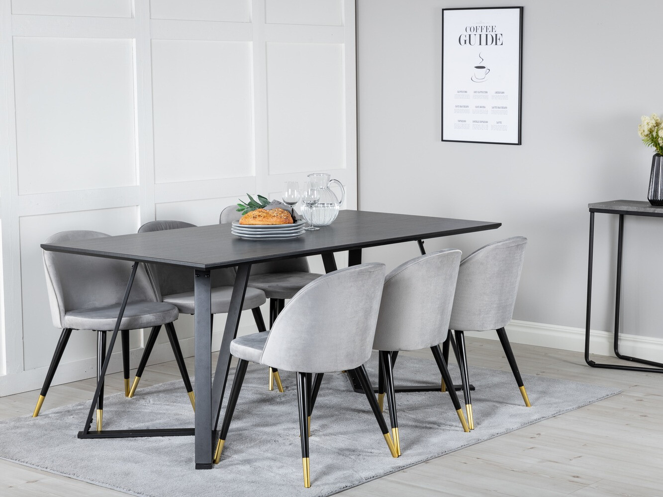 Set sala da pranzo Dallas 1583 (Grigio + Nero)