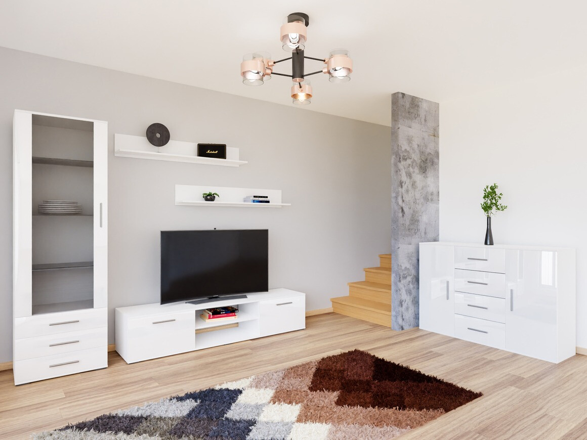 Parete attrezzata Tornola 108 (Bianco + Bianco lucido)