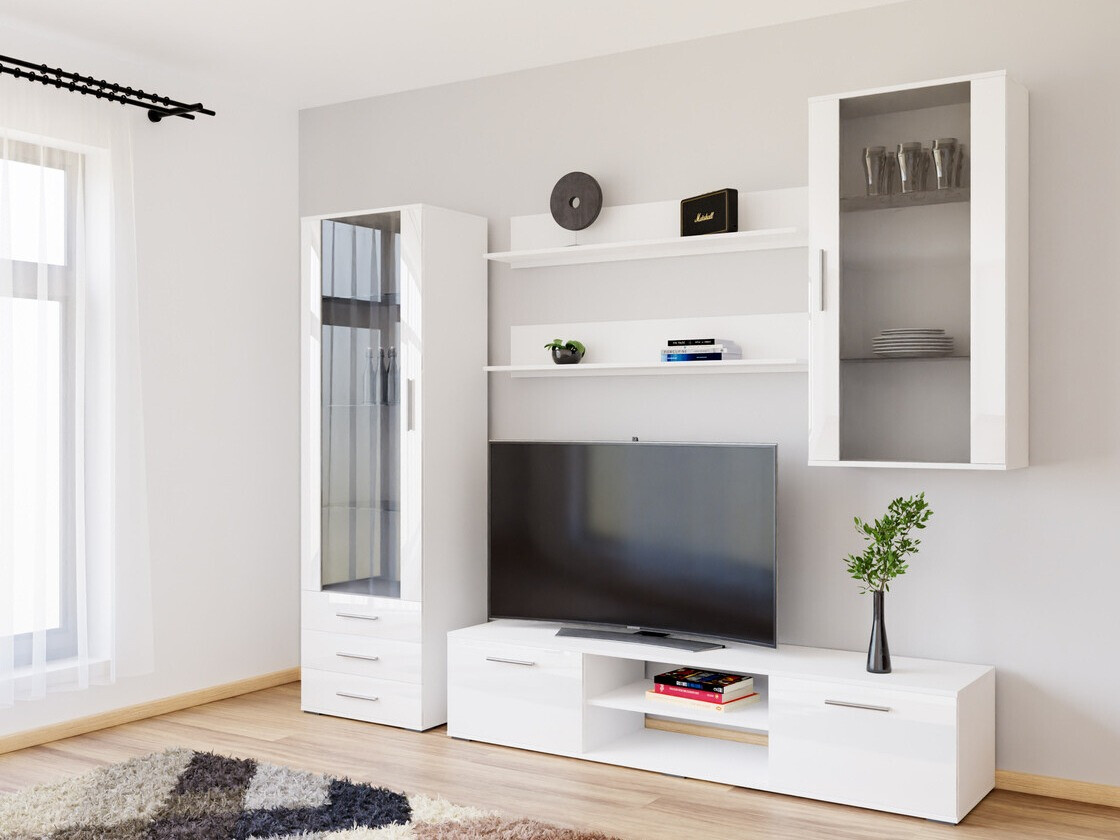 Parete attrezzata Tornola 114 (Bianco + Bianco lucido)