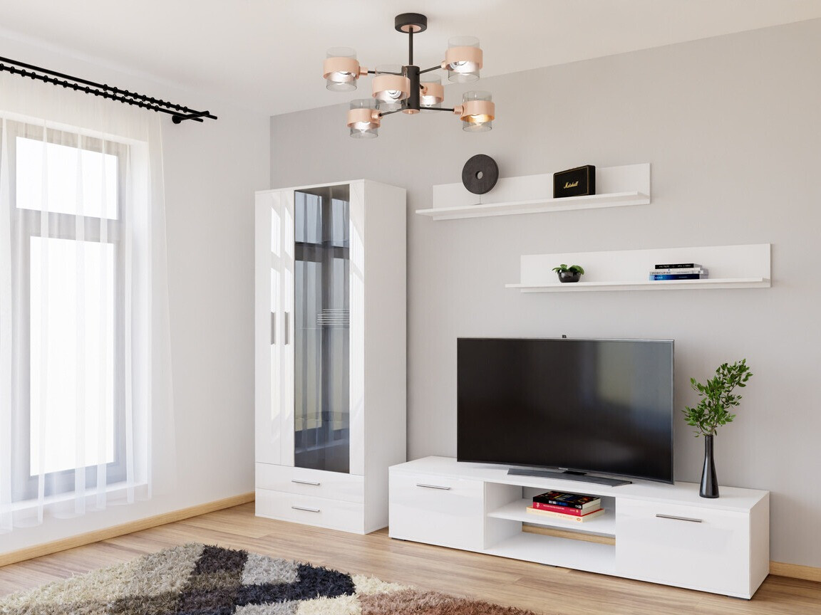 Parete attrezzata Tornola 115 (Bianco + Bianco lucido)