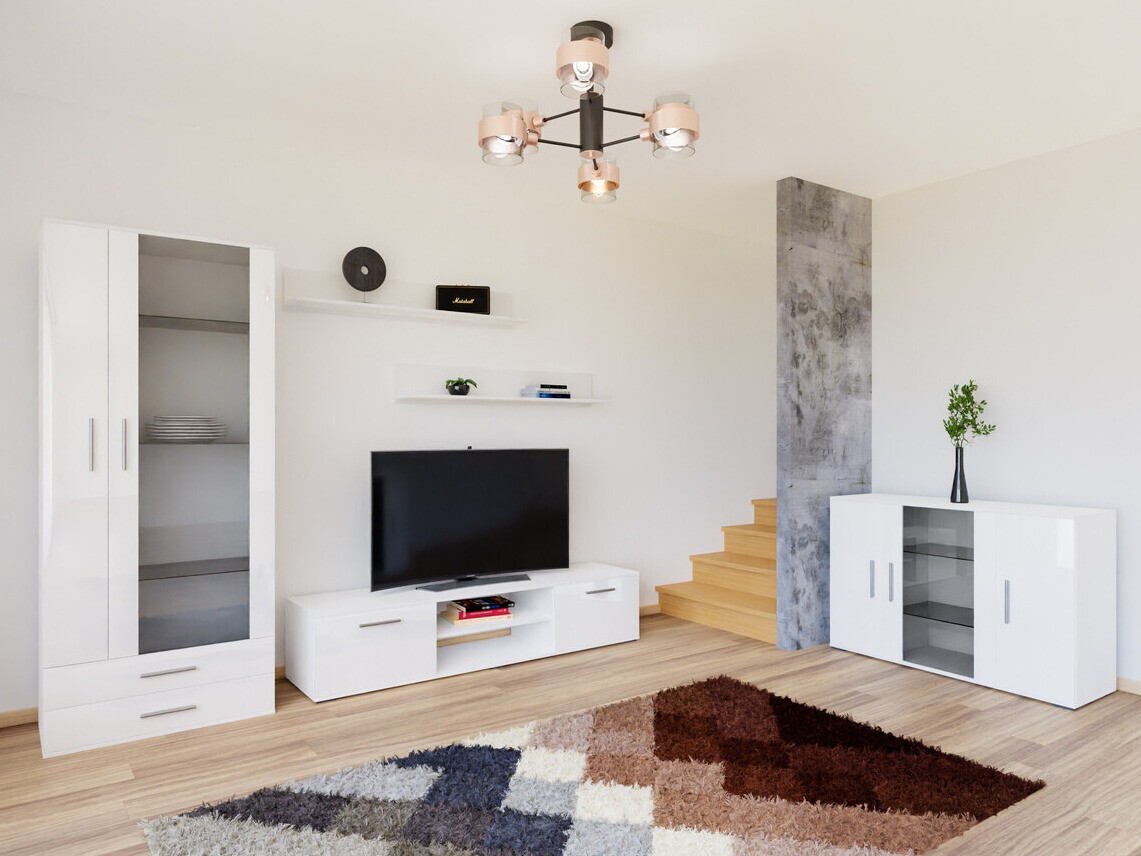 Parete attrezzata Tornola 116 (Bianco + Bianco lucido)