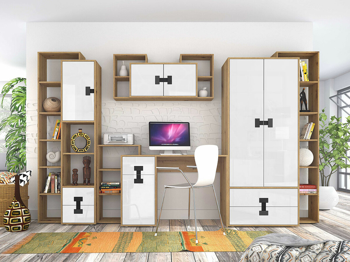 Armadio Florevi 113 (Bianco lucido + Rovere Artisan)
