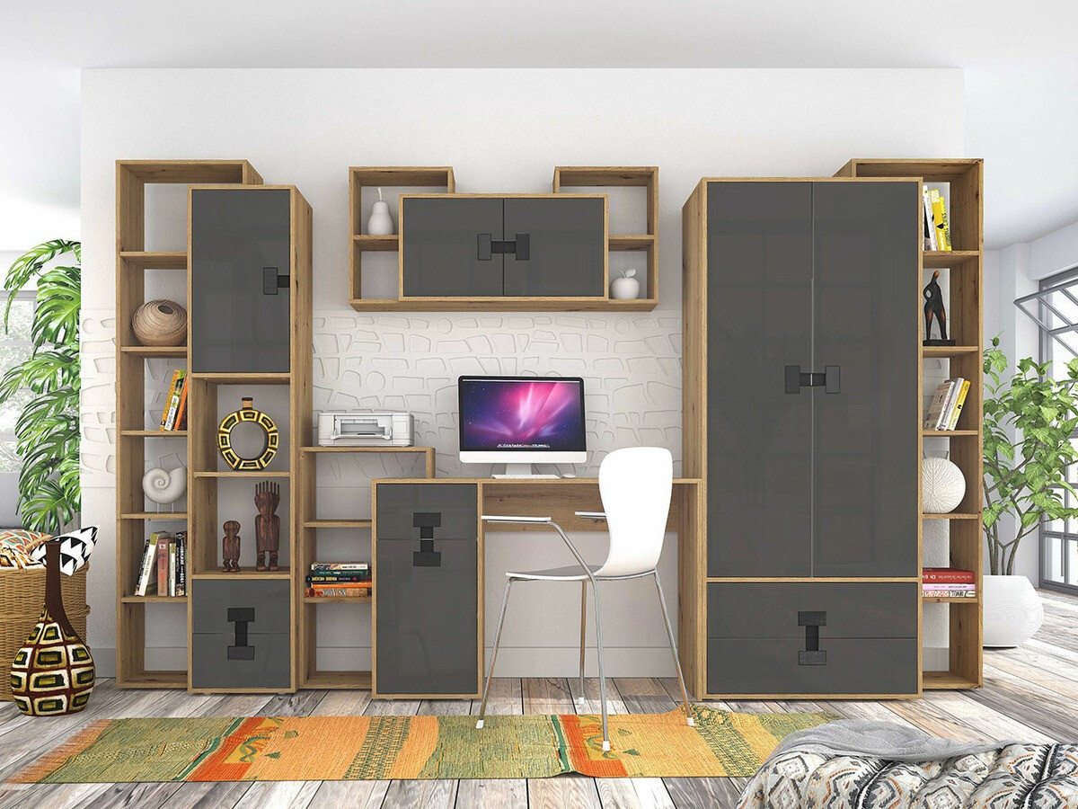 Armadio Florevi 113 (Grigio lucido + Rovere Artisan)