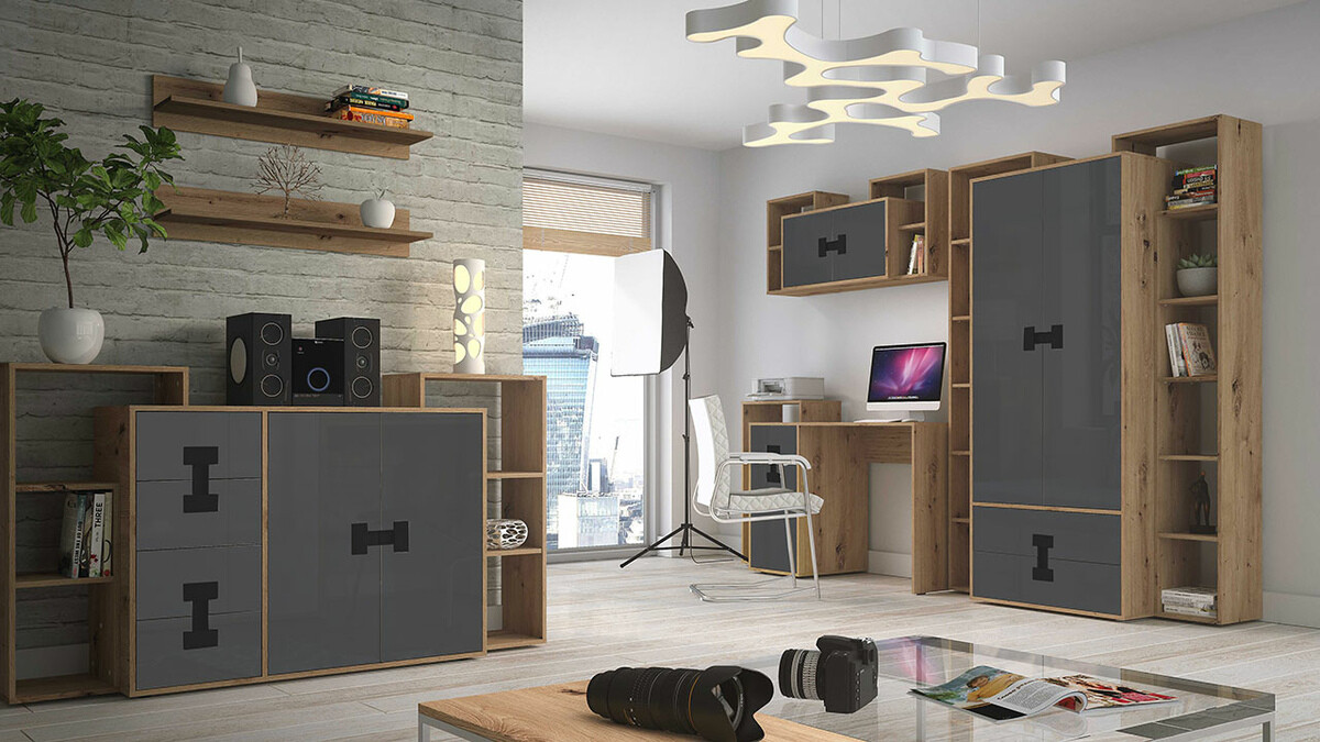 Armadio Florevi 113 (Grigio lucido + Rovere Artisan)