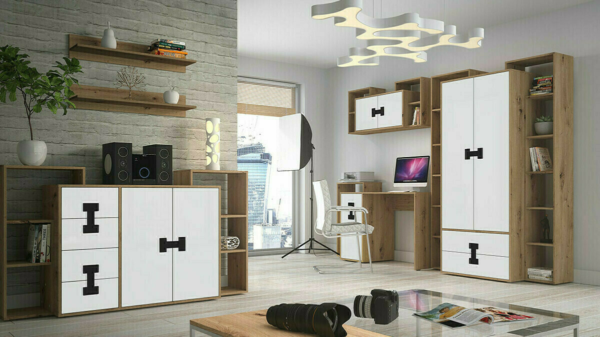 Armadio Florevi 113 (Opaca bianco + Rovere Artisan)