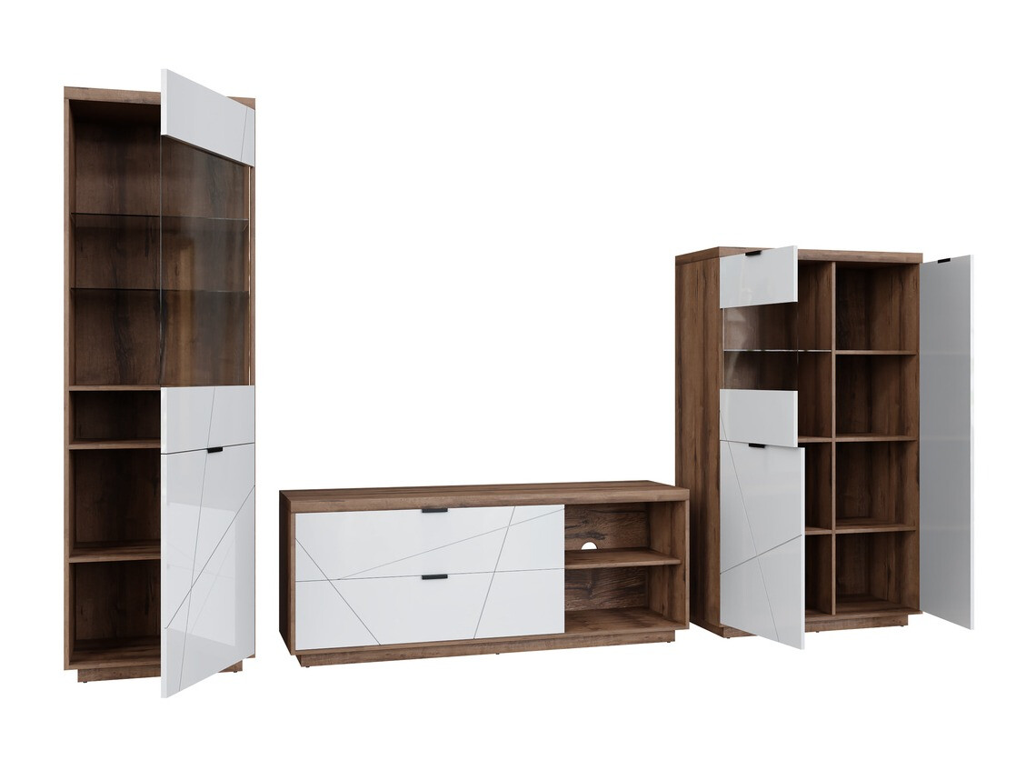 Parete attrezzata Fivale 112 (Rovere delano scuro + Bianco lucido)