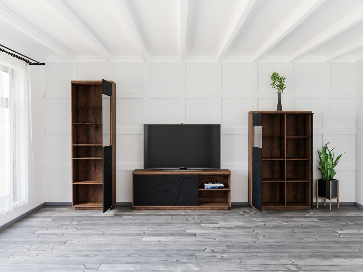 Parete attrezzata Fivale 112 (Rovere delano scuro + Nero opaco)