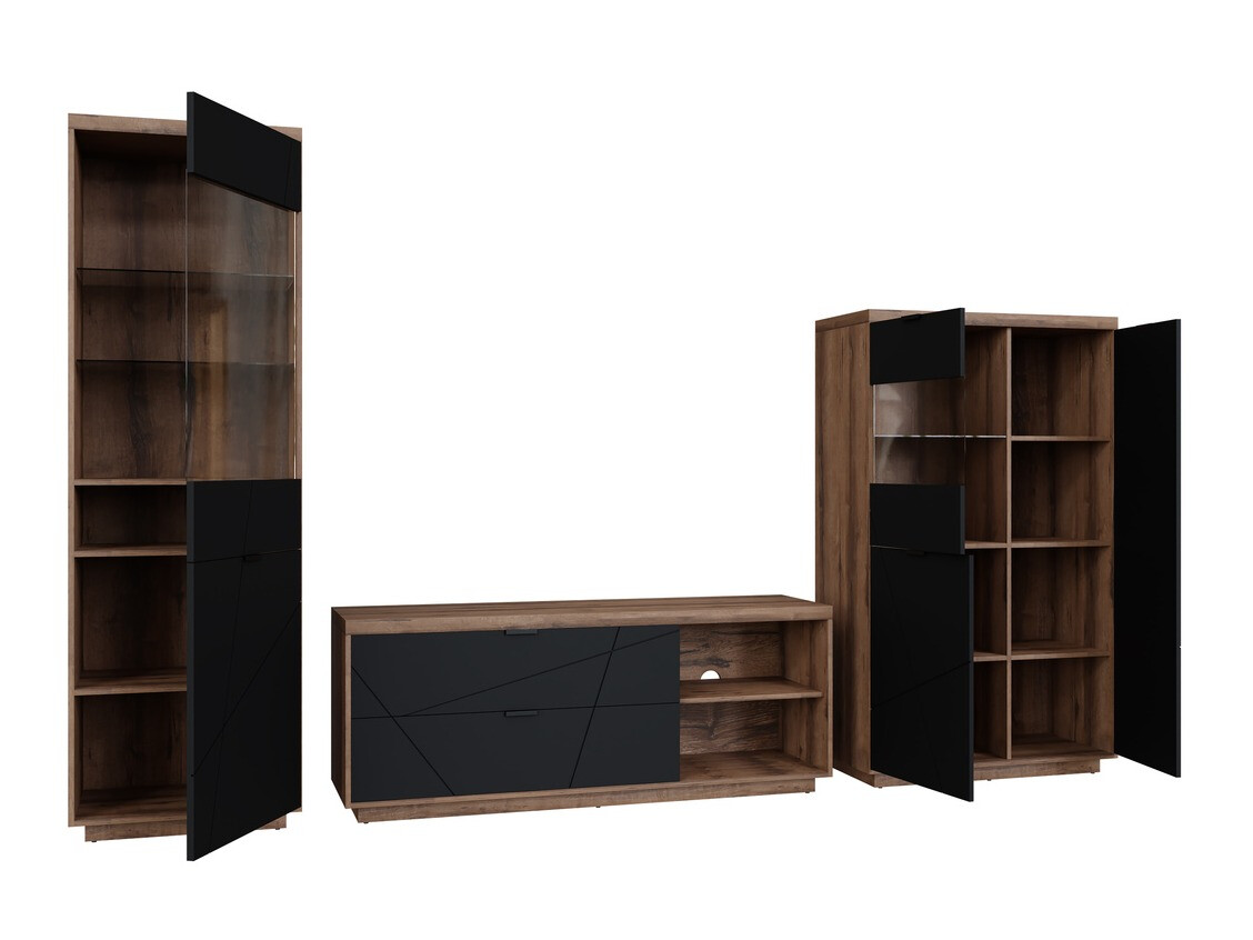 Parete attrezzata Fivale 112 (Rovere delano scuro + Nero opaco)