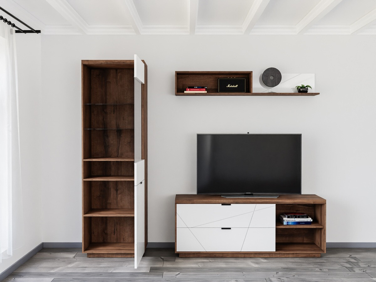 Parete attrezzata Fivale 113 (Rovere delano scuro + Bianco lucido)