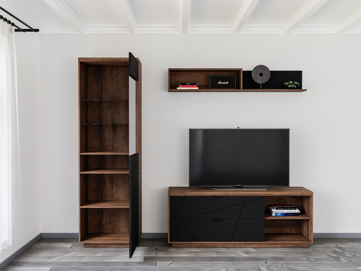 Parete attrezzata Fivale 113 (Rovere delano scuro + Nero opaco)