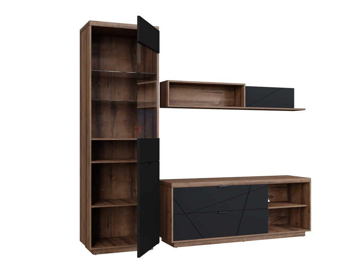 Parete attrezzata Fivale 113 (Rovere delano scuro + Nero opaco)
