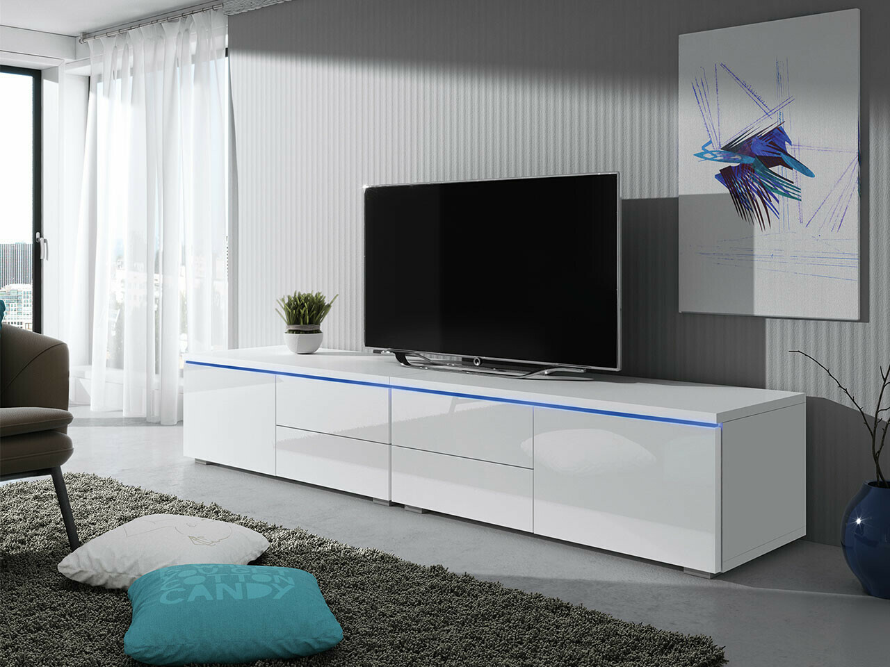 Mobile porta TV Hortus (Bianco + Bianco lucido)