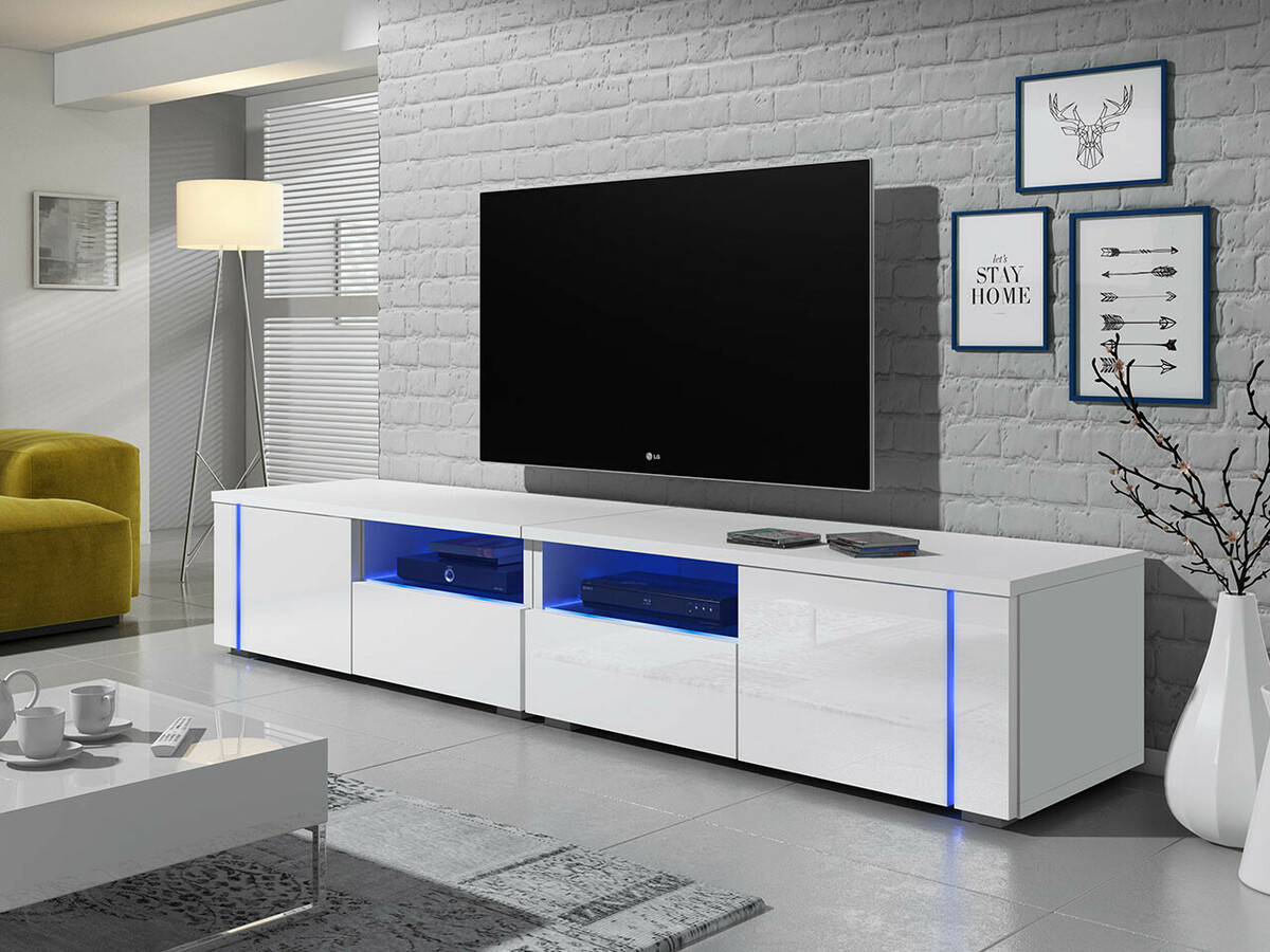Mobile porta TV Nashville 127 (Bianco + Bianco lucido)