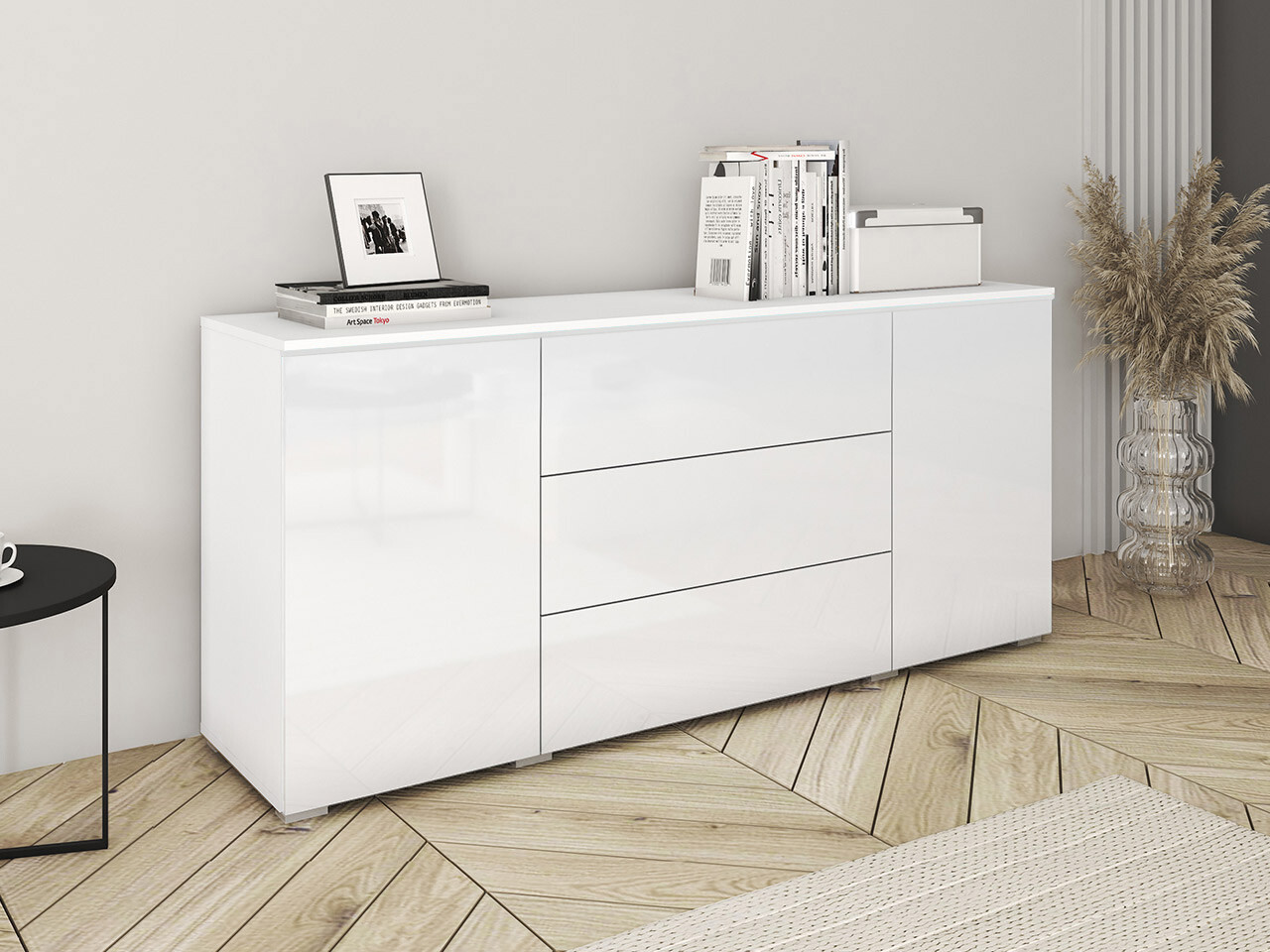 Cassettiera Mirfivo 102 (Bianco + Bianco lucido)