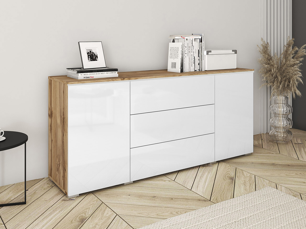 Cassettiera Mirfivo 102 (Quercia di Wotan + Bianco lucido)