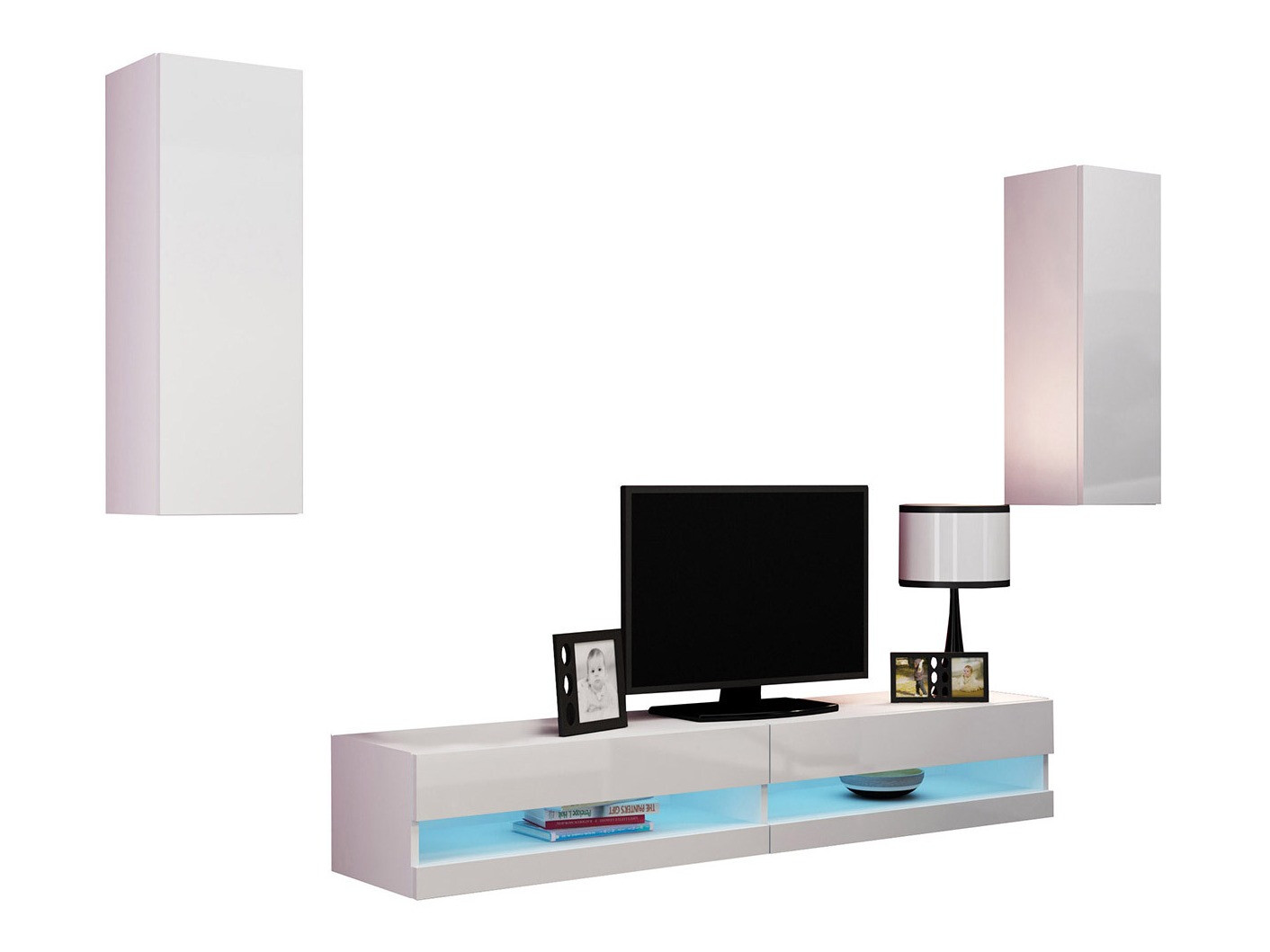 Set mobili soggiorno Venenou 142 (Bianco + Bianco lucido)