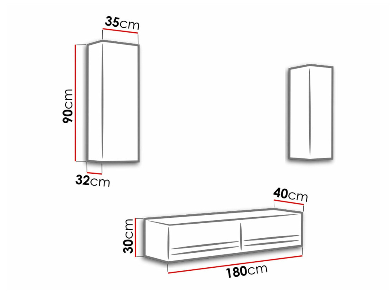 Set mobili soggiorno Venenou 142 (Bianco + Bianco lucido)
