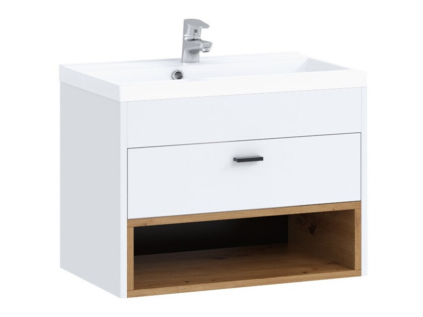 Comodino da bagno per lavandino Velum (Bianco + Rovere Artisan)