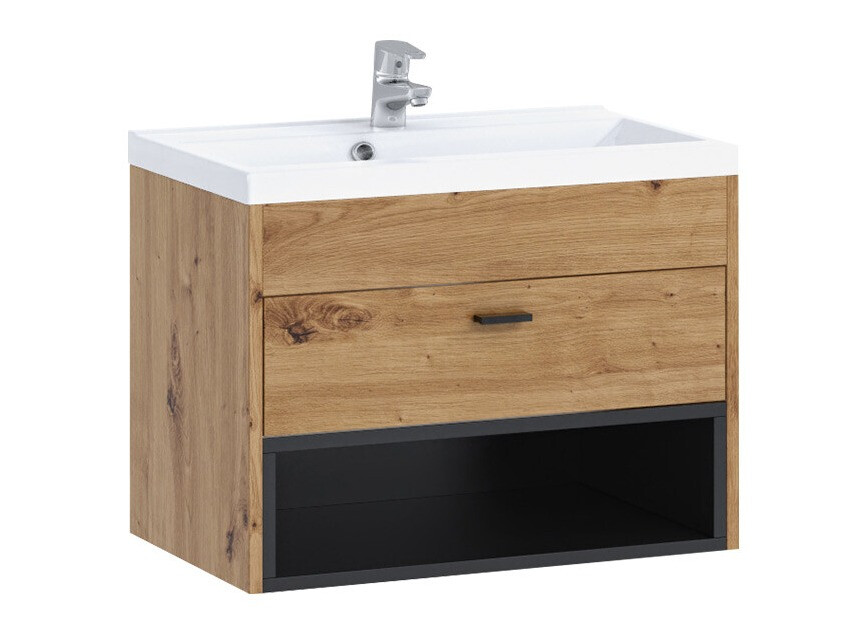 Comodino da bagno per lavandino Velum (Rovere Artisan + Nero)