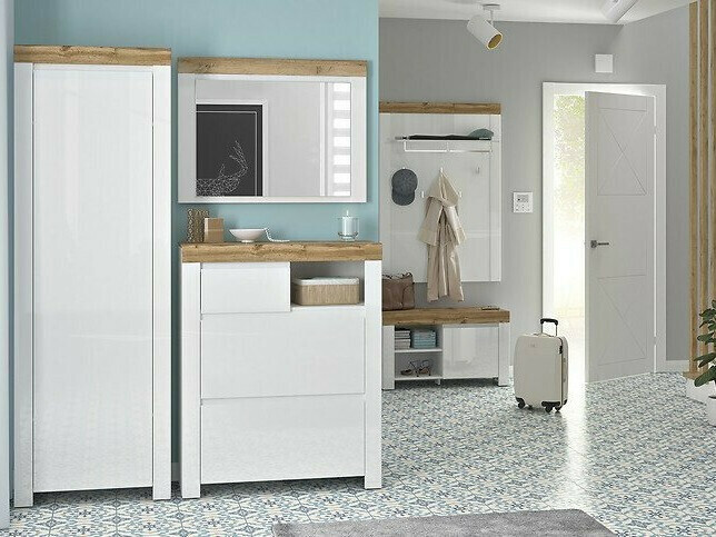 Armadio Sonsoru 117 (Bianco + Bianco lucido + Quercia di Wotan)