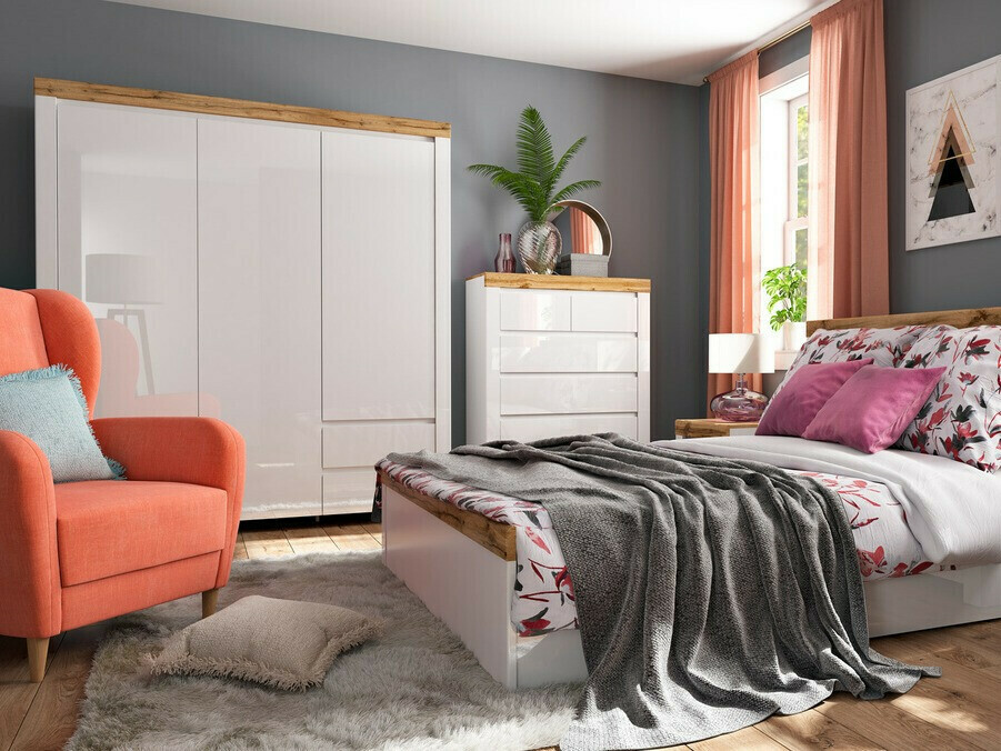 Armadio Sonsoru 120 (Bianco + Bianco lucido + Quercia di Wotan)