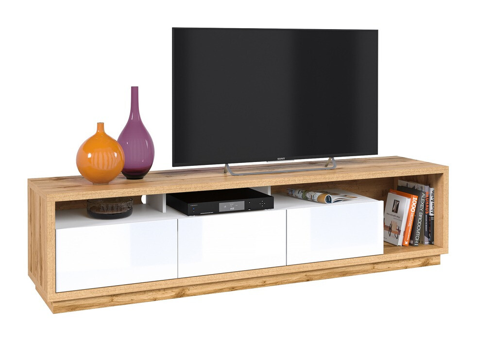 Mobile porta TV Austin 357 (Quercia di Wotan + Bianco + Bianco lucido)