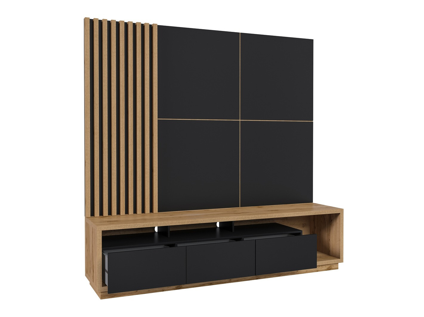 Parete attrezzata Austin 360 (Quercia di Wotan + Nero + Nero opaco)