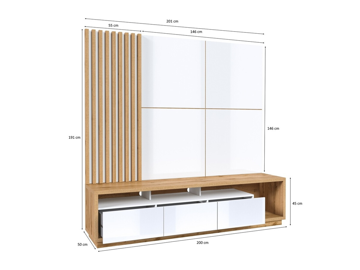 Parete attrezzata Austin 360 (Quercia di Wotan + Nero + Nero opaco)