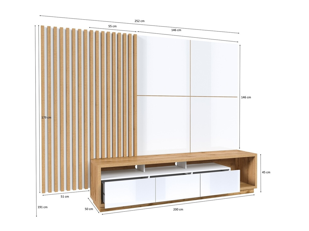 Parete attrezzata Austin 362 (Quercia di Wotan + Nero opaco + Nero)