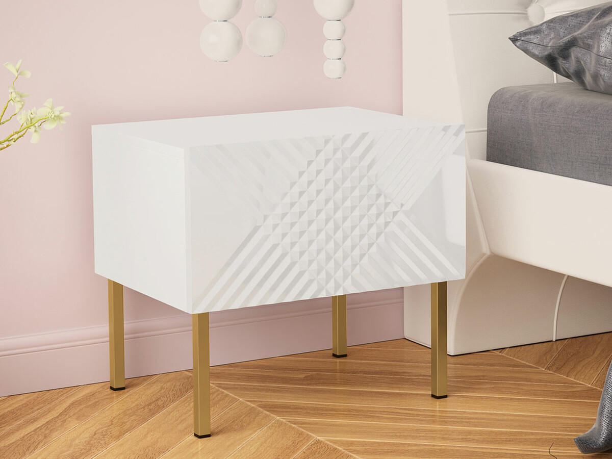Comodino Natar (Bianco + Bianco lucido)