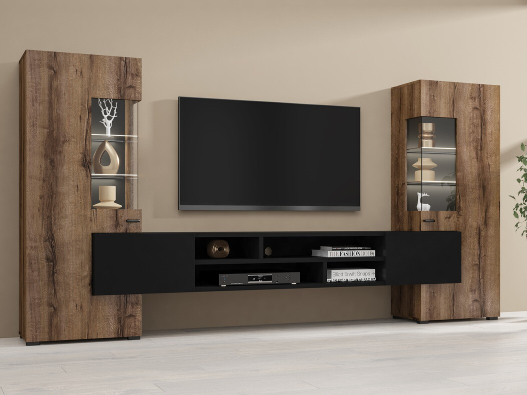 Parete attrezzata Mondalo 101 (Quercia del Monastery + Nero opaco)