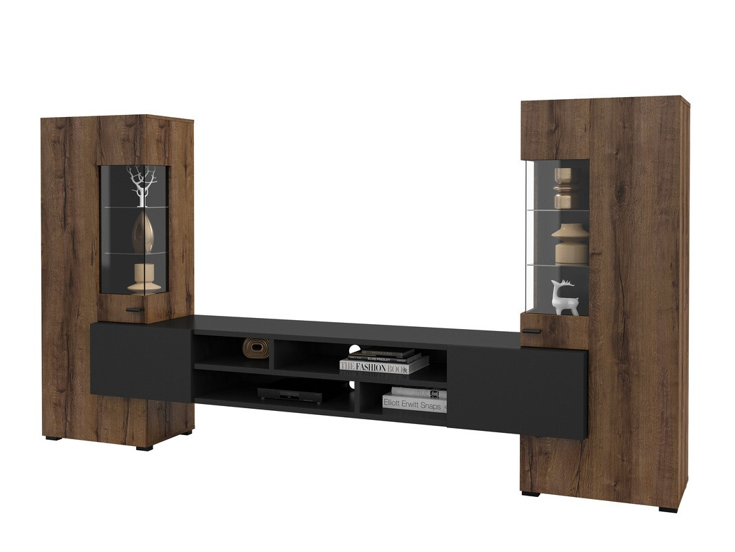 Parete attrezzata Mondalo 101 (Quercia del Monastery + Nero opaco)