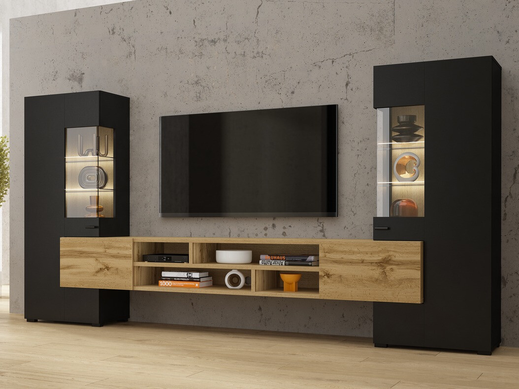 Parete attrezzata Mondalo 101 (Quercia di Wotan + Nero opaco)