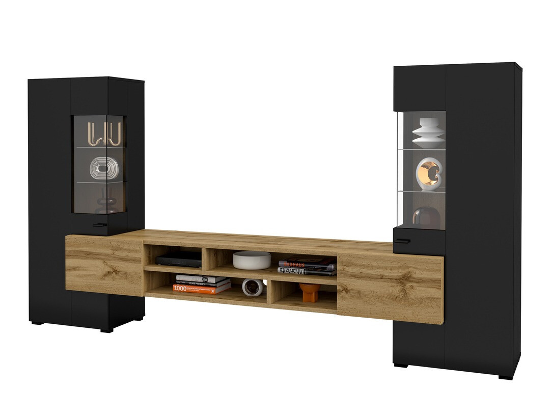 Parete attrezzata Mondalo 101 (Quercia di Wotan + Nero opaco)