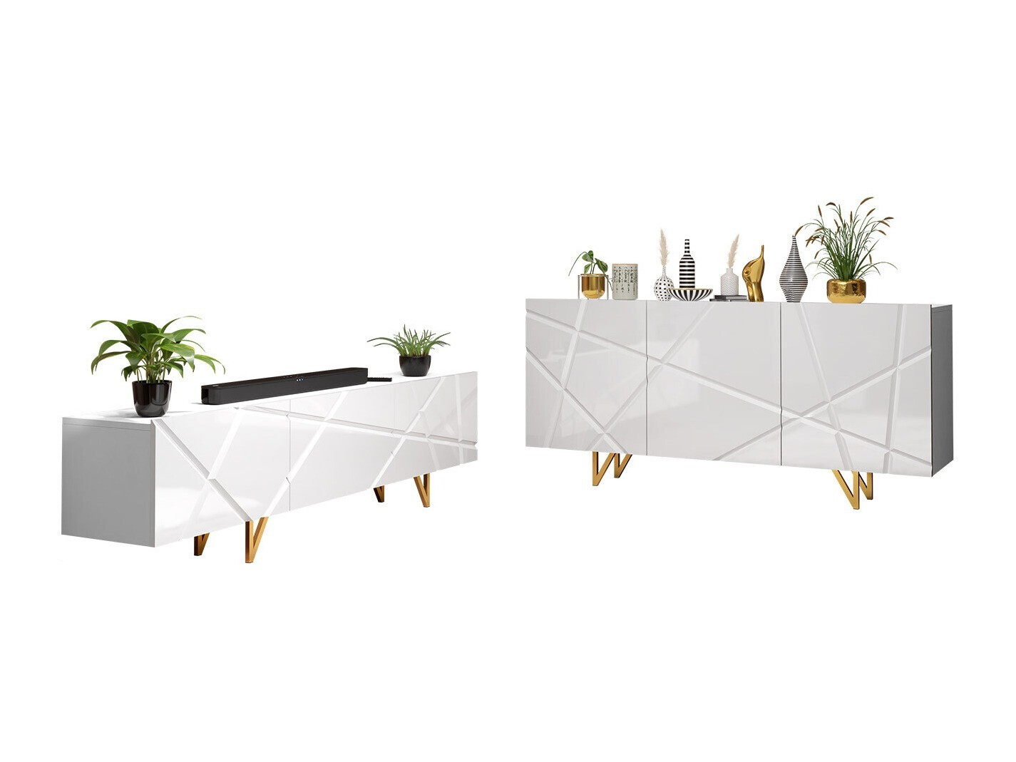 Parete attrezzata Mavmave 102 (Bianco + Bianco lucido)