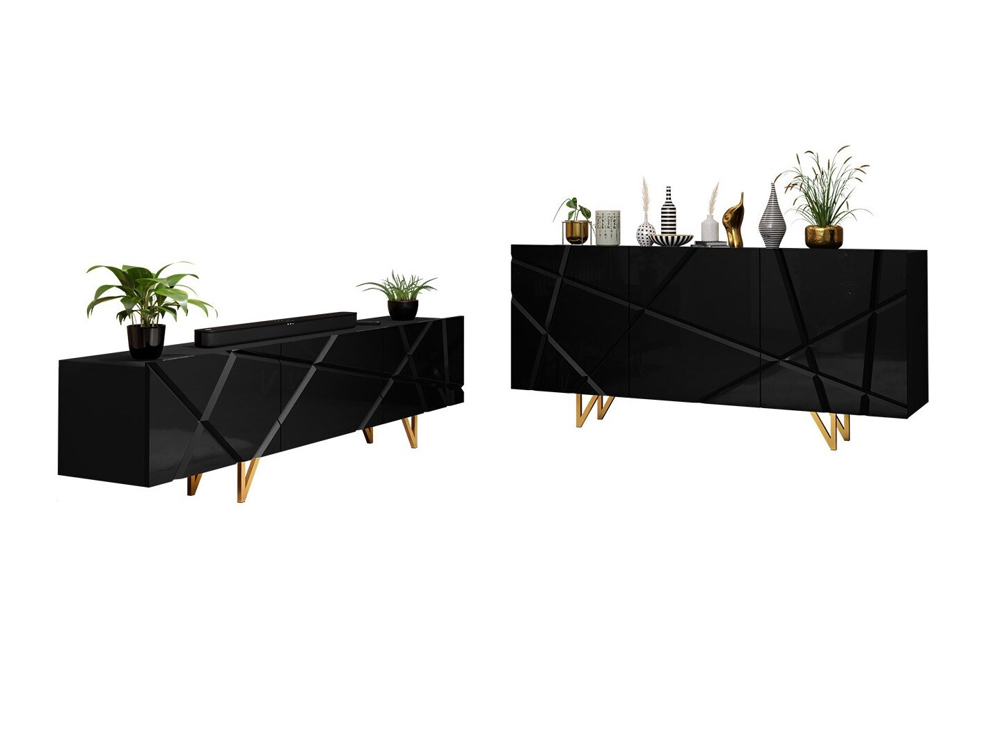 Set mobili soggiorno Mavmave 102 (Nero + Nero lucido)